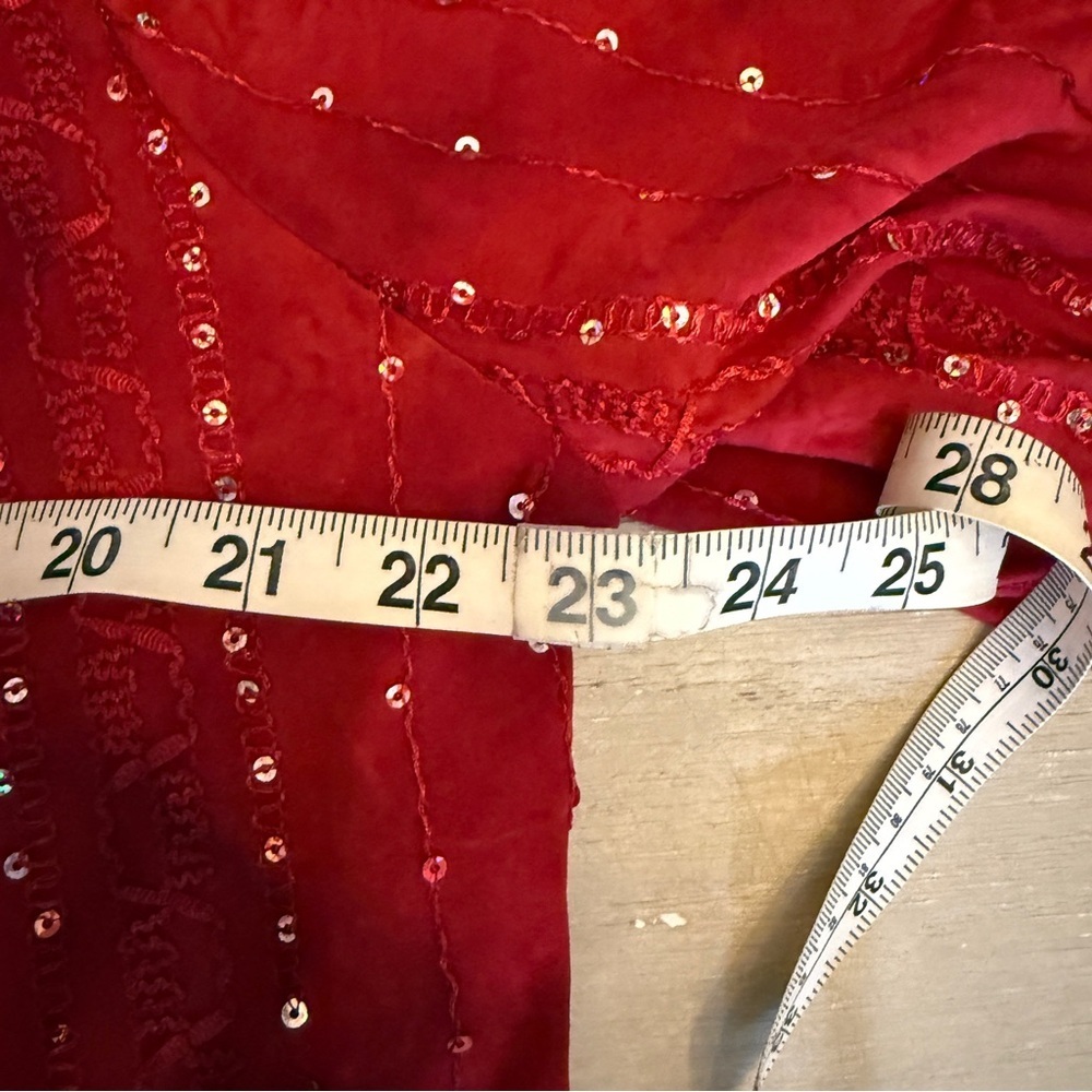 Red 3/4 Sleeve Blouse with Mandarin Collar Sequins Holiday - Picture 6 of 9